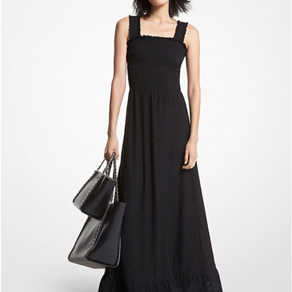 Peter Nygard Smocked Elegant Black Maxi Dress Size S